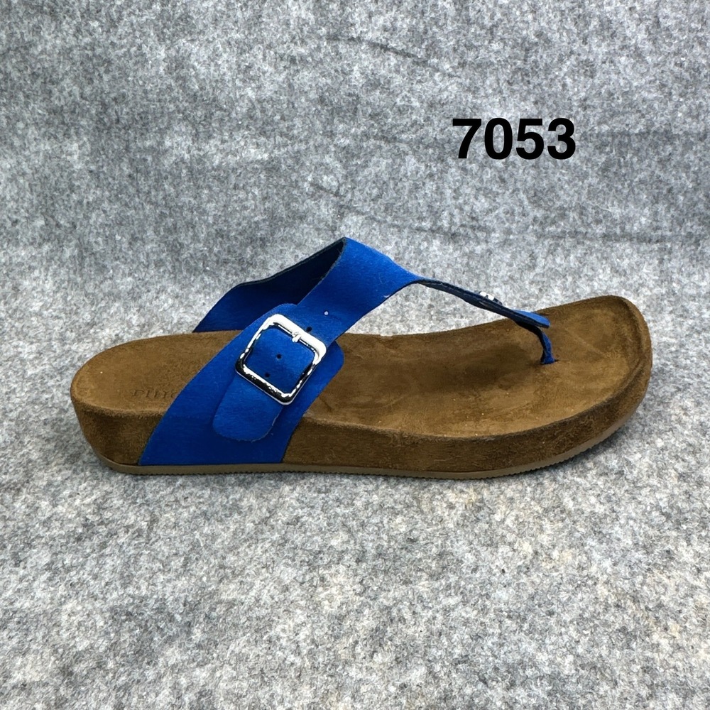 Tihoo Womens Thong Sandals Cobalt Blue Faux Suede Buckle Comfort Shoes Size 11
